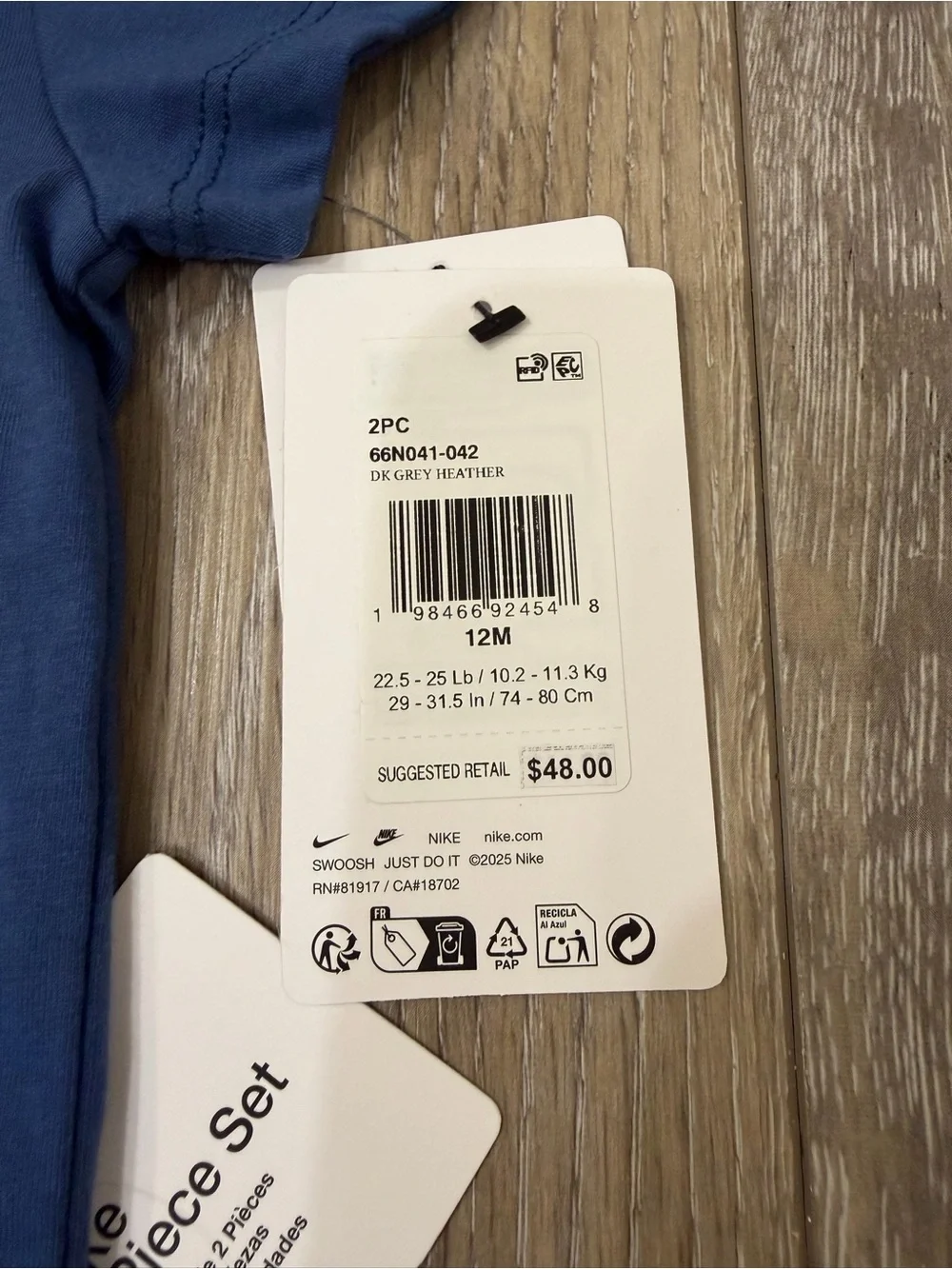 Nike Blue Pocket Tee and Gray Sweat Shorts Set WT - Picture 2 of 3
